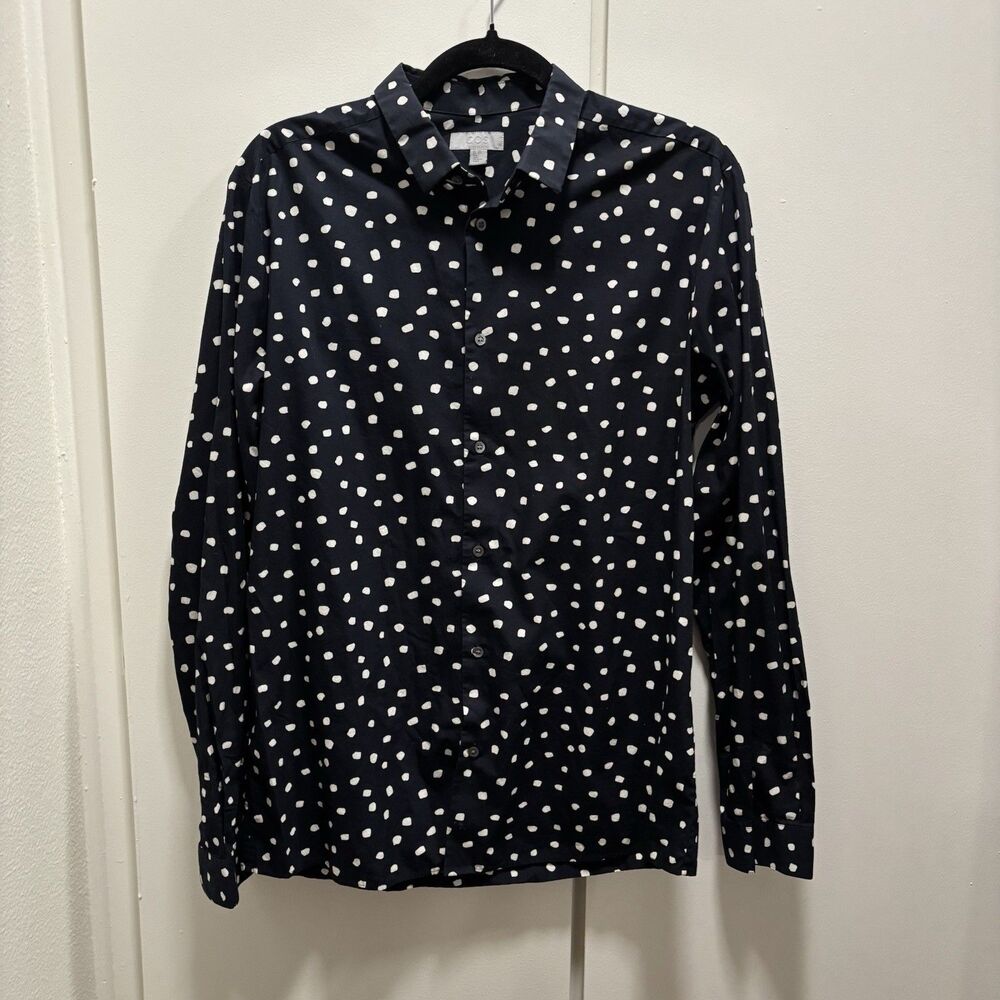 COS Men’s Sz 15 3/4 Dark Blue Polka Dot 100% Cotton Button Up Shirt